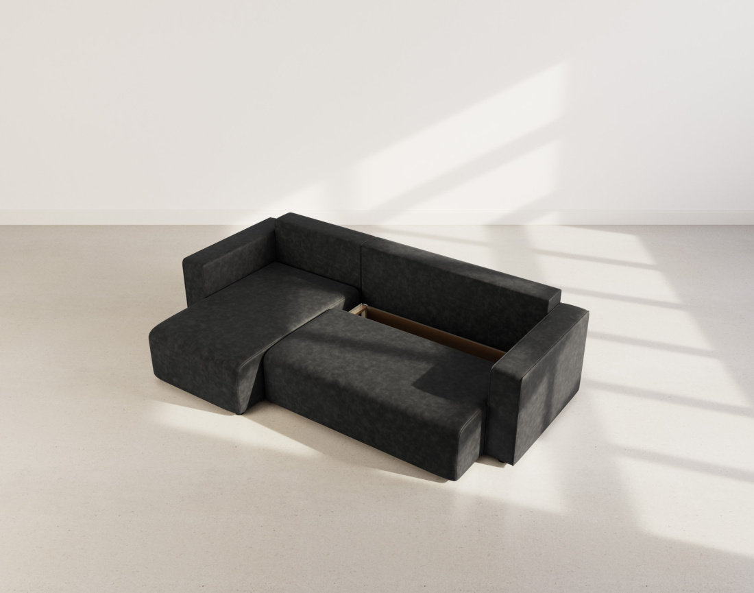 Canapé d'angle réversible 4 places convertible avec coffre en simili Topaze