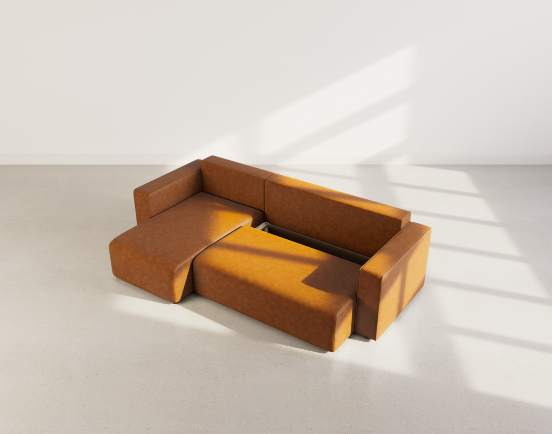 Canapé d'angle réversible 4 places convertible avec coffre en simili Topaze