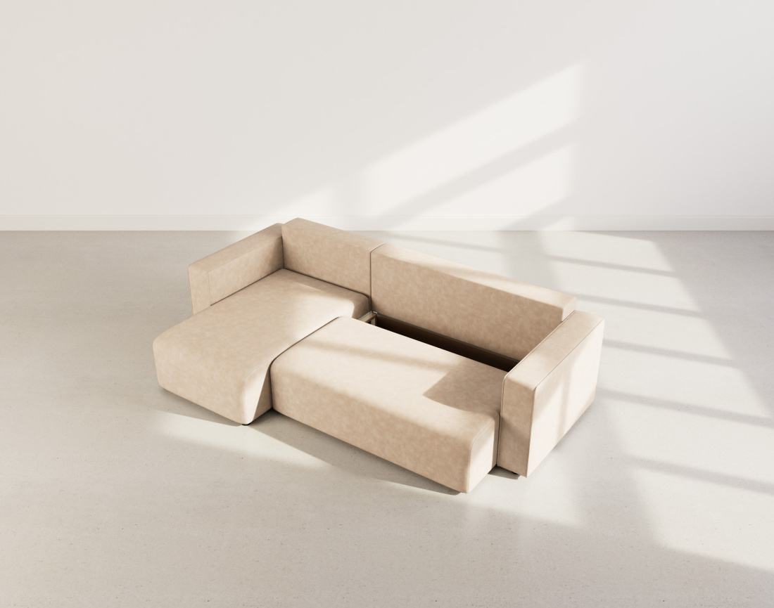 Canapé d'angle réversible 4 places convertible avec coffre en simili Topaze