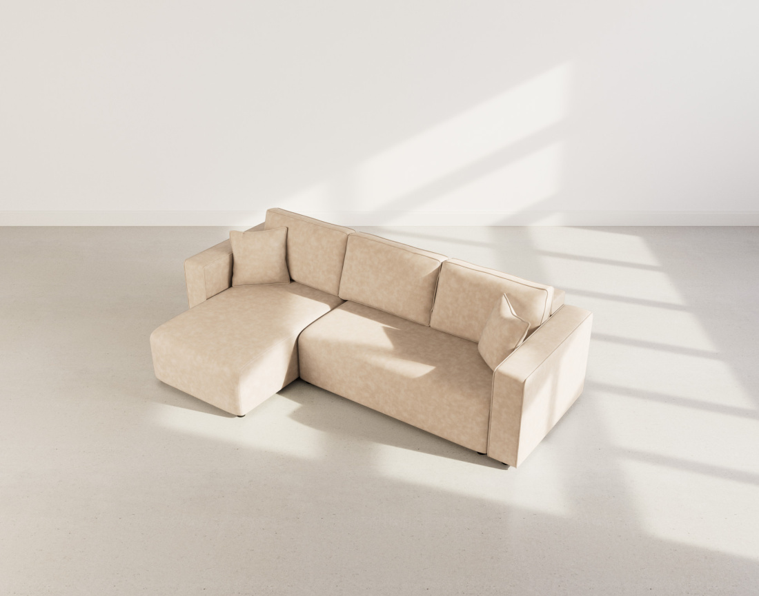 Canapé d'angle réversible 4 places convertible avec coffre en simili Topaze