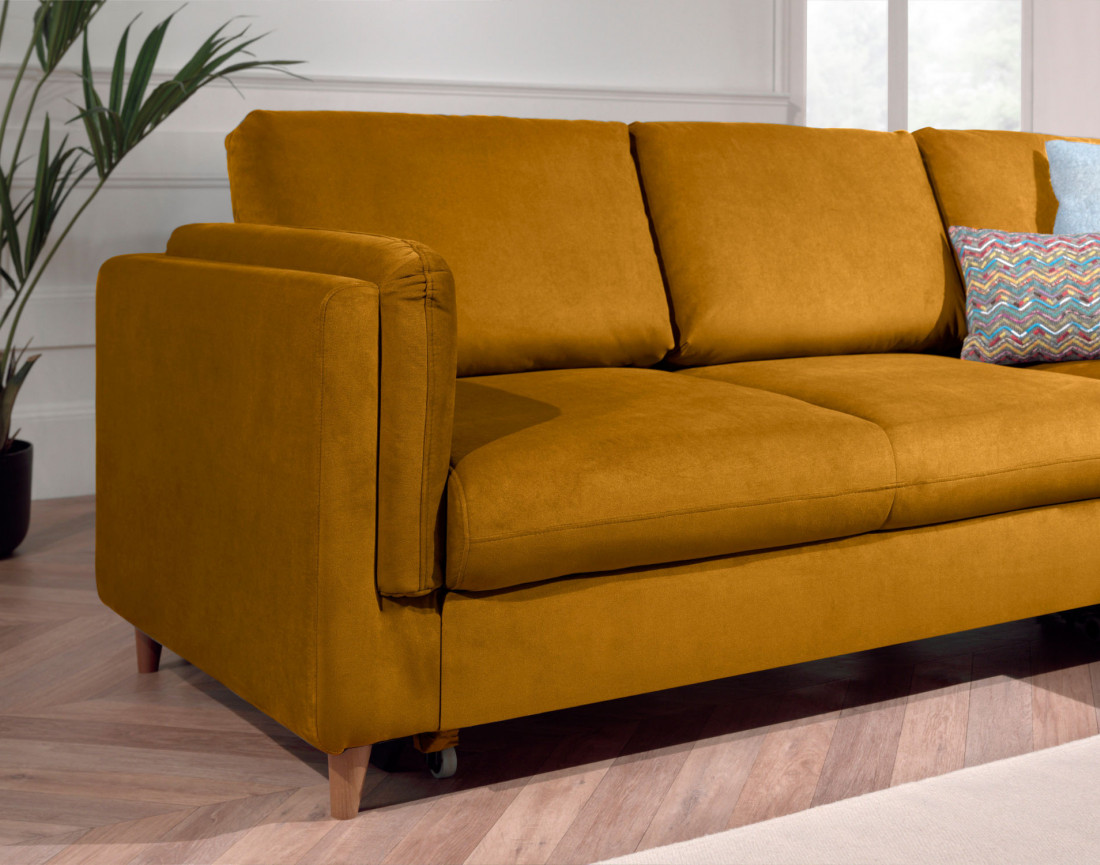 Canapé d'angle droit convertible 5 places en velours Brooke