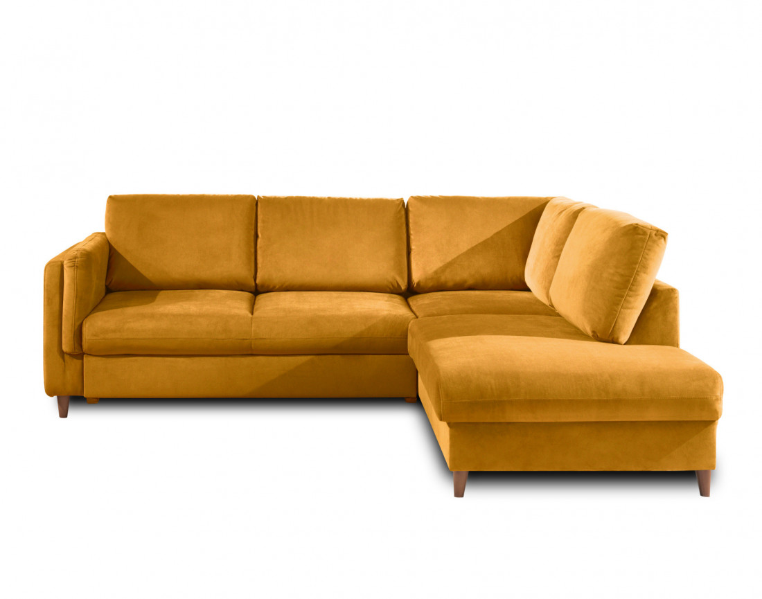 Canapé d'angle droit convertible 5 places en velours Brooke