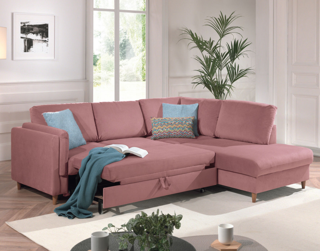 Canapé d'angle droit convertible 5 places en velours Brooke Canapé d'angle droit convertible 5 places en velours Brooke