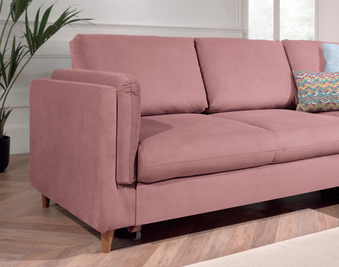 Canapé d'angle droit convertible 5 places en velours Brooke Canapé d'angle droit convertible 5 places en velours Brooke