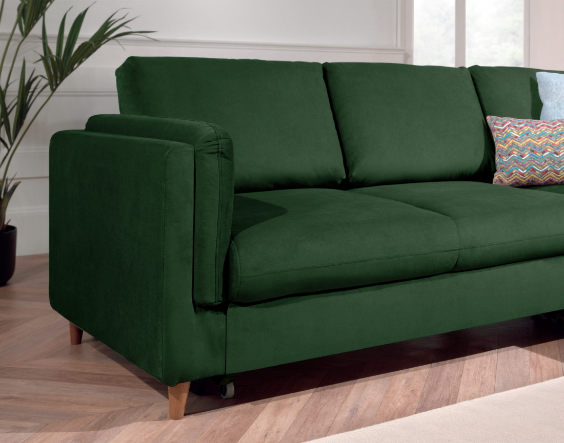 Canapé d'angle droit convertible 5 places en velours Brooke