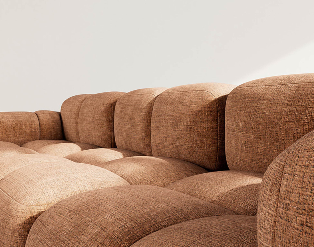 Canapé modulable d'angle réversible 4 places en velours texturé