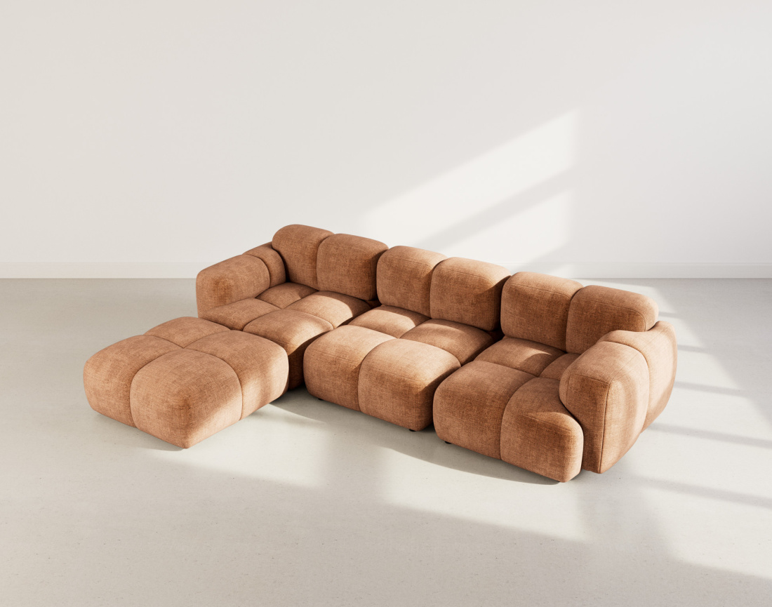 Canapé modulable d'angle réversible 4 places en velours texturé
