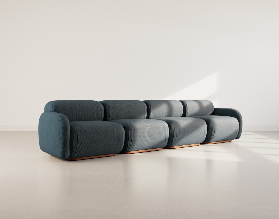 Canapé droit modulable 4 places en velours texturé Penelope