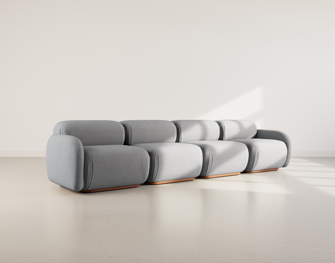 Canapé droit modulable 4 places en velours texturé Penelope