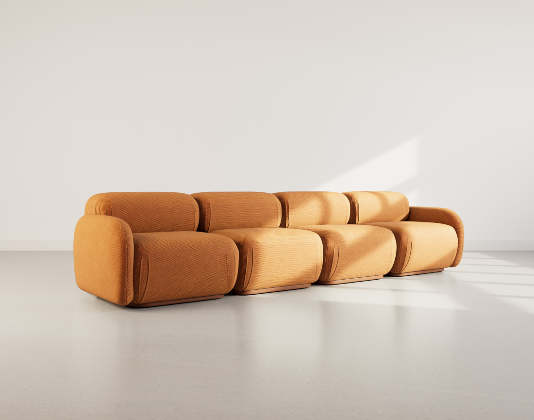 Canapé droit modulable 4 places en velours texturé Penelope