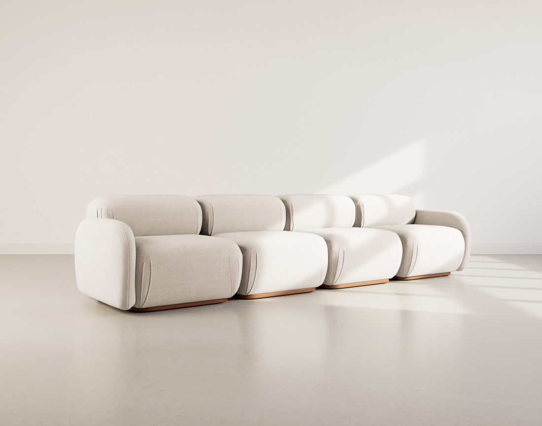 Canapé droit modulable 4 places en velours texturé Penelope