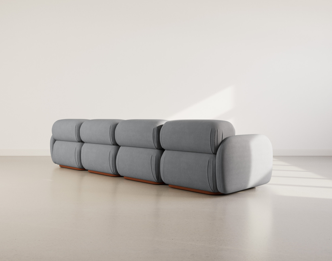 Canapé droit modulable 4 places en velours texturé Penelope