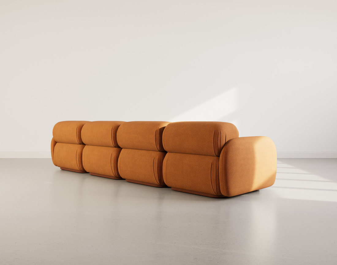 Canapé droit modulable 4 places en velours texturé Penelope