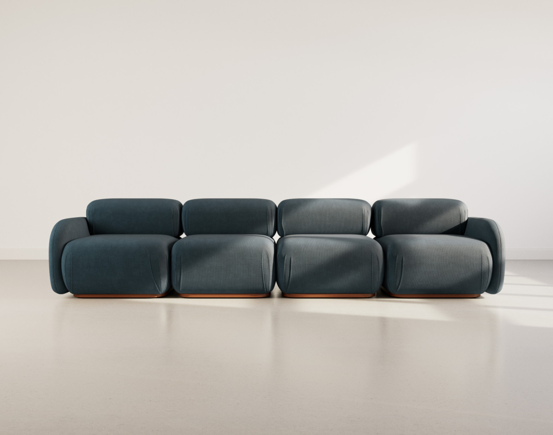 Canapé droit modulable 4 places en velours texturé Penelope