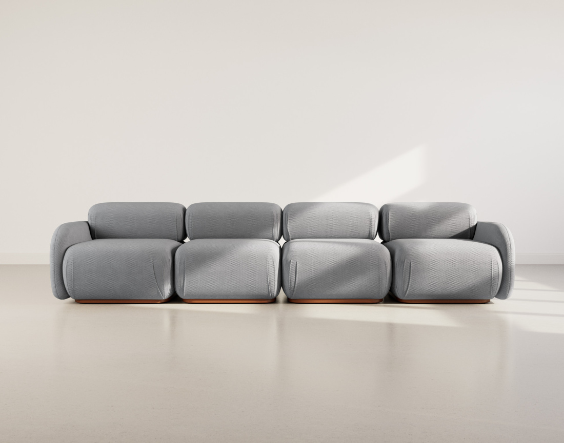 Canapé droit modulable 4 places en velours texturé Penelope