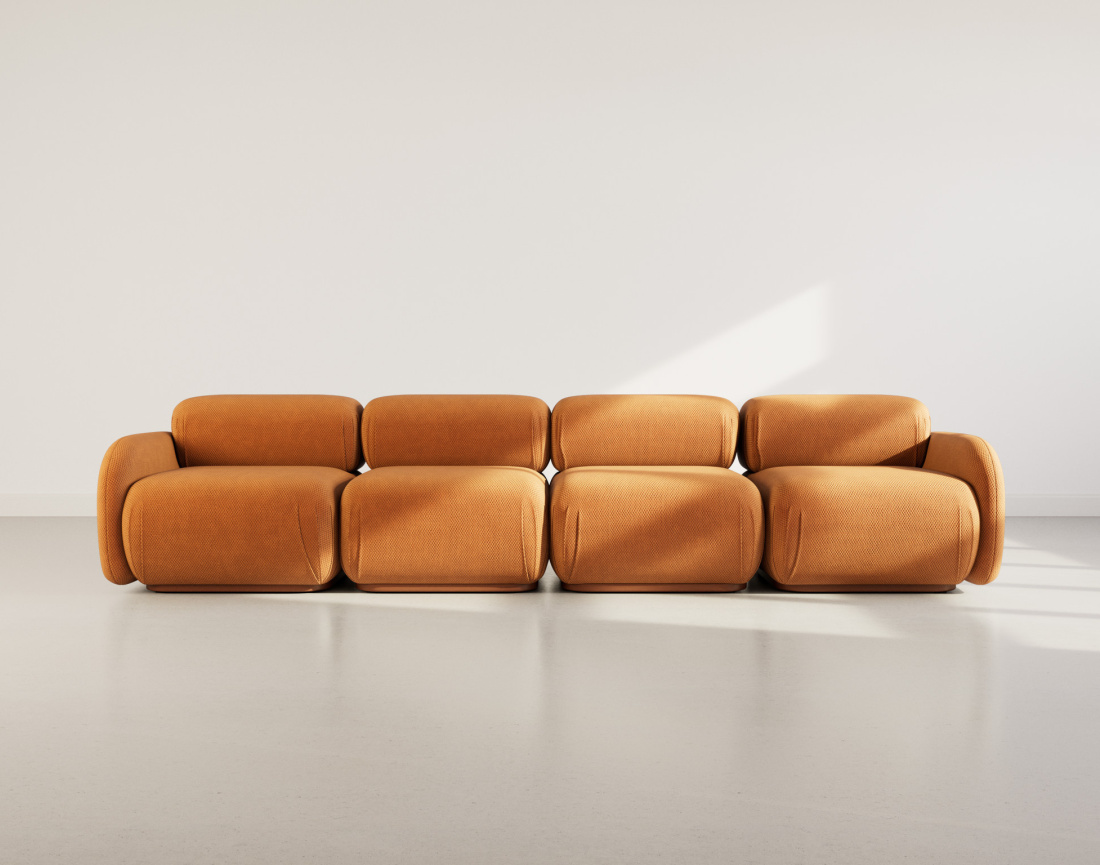 Canapé droit modulable 4 places en velours texturé Penelope