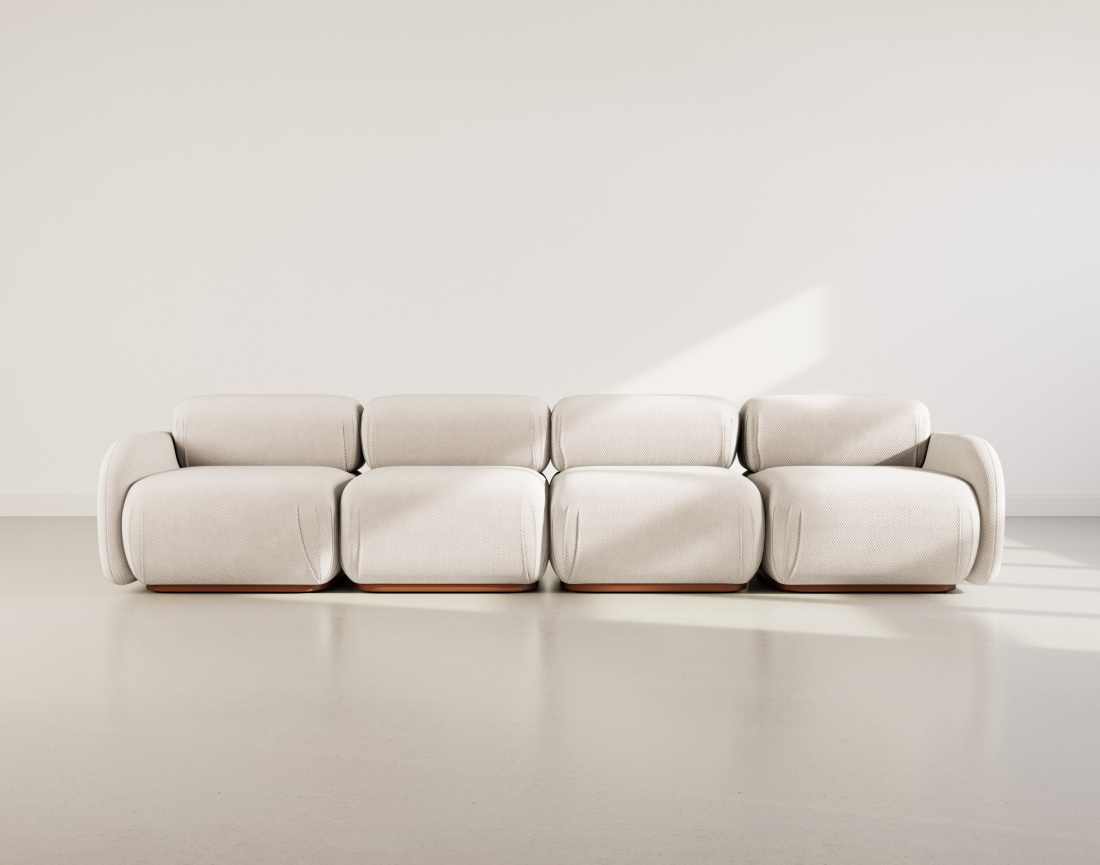 Canapé droit modulable 4 places en velours texturé Penelope