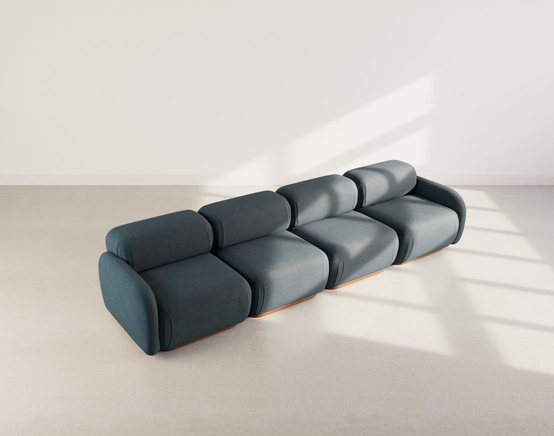 Canapé droit modulable 4 places en velours texturé Penelope