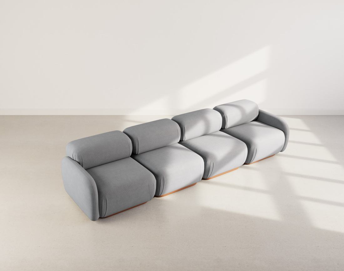 Canapé droit modulable 4 places en velours texturé Penelope