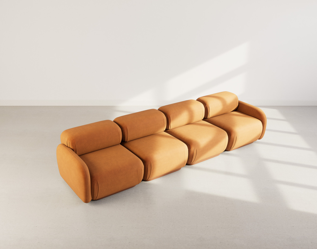 Canapé droit modulable 4 places en velours texturé Penelope