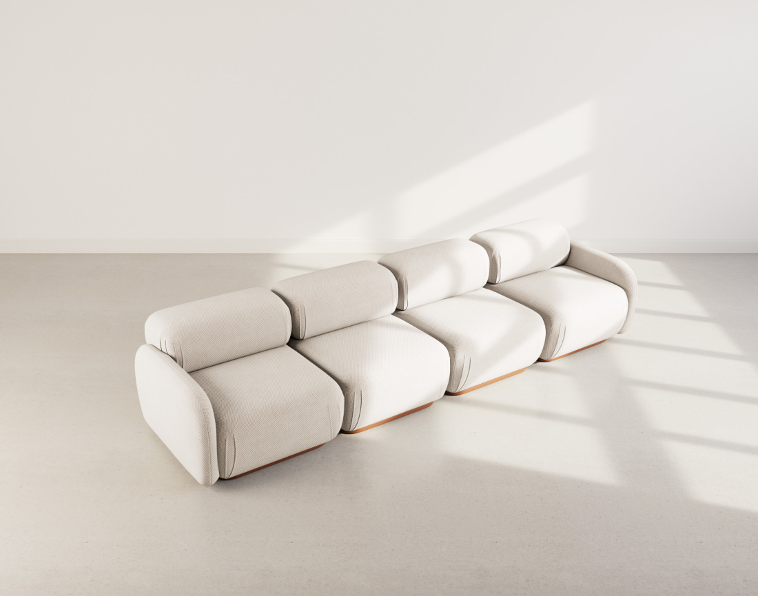 Canapé droit modulable 4 places en velours texturé Penelope