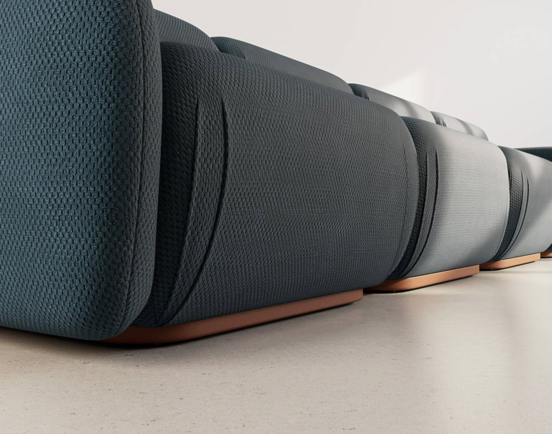 Canapé droit modulable 4 places en velours texturé Penelope