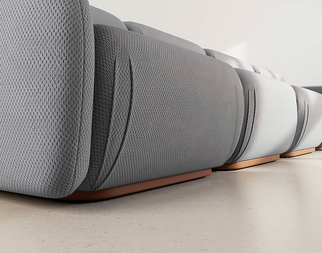 Canapé droit modulable 4 places en velours texturé Penelope