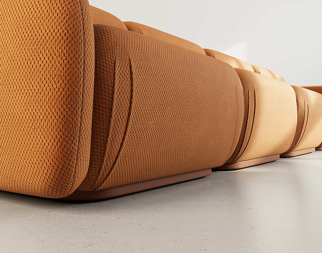 Canapé droit modulable 4 places en velours texturé Penelope