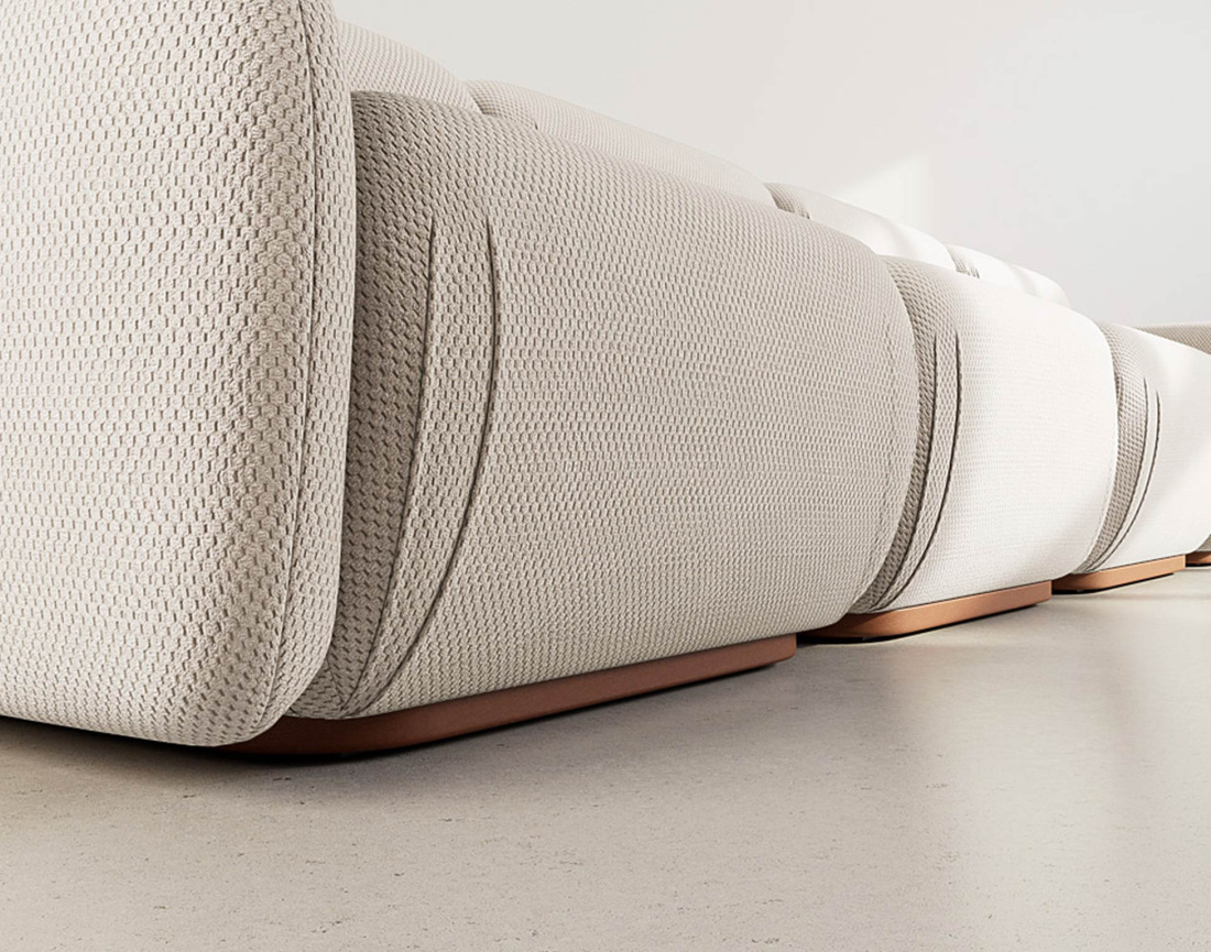 Canapé droit modulable 4 places en velours texturé Penelope