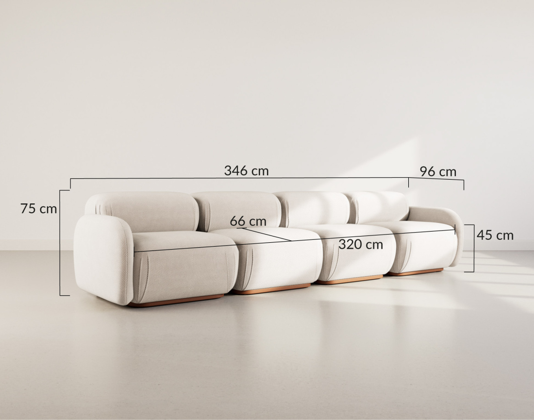 Canapé droit modulable 4 places en velours texturé Penelope