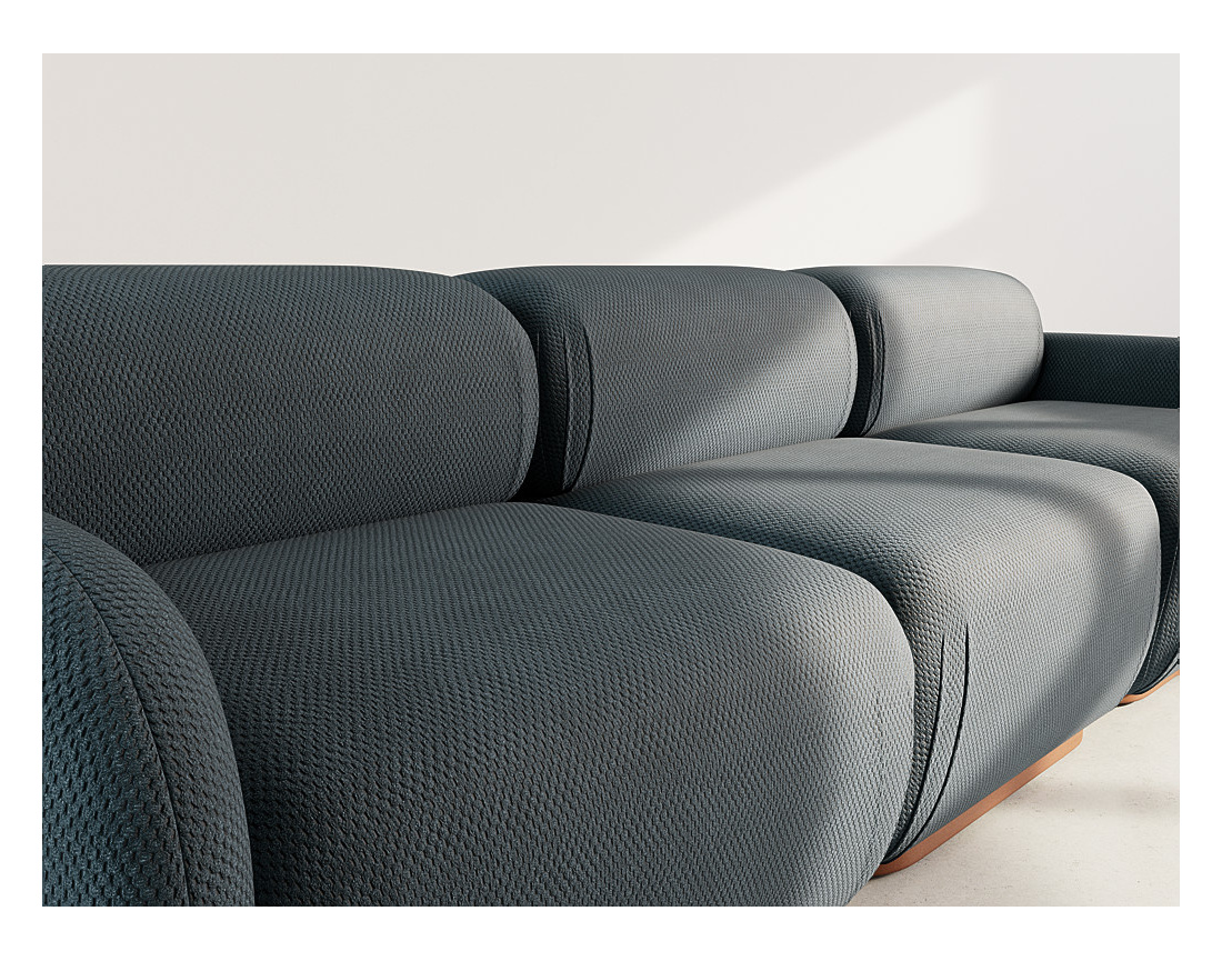 Canapé droit modulable 3 places en velours texturé Penelope