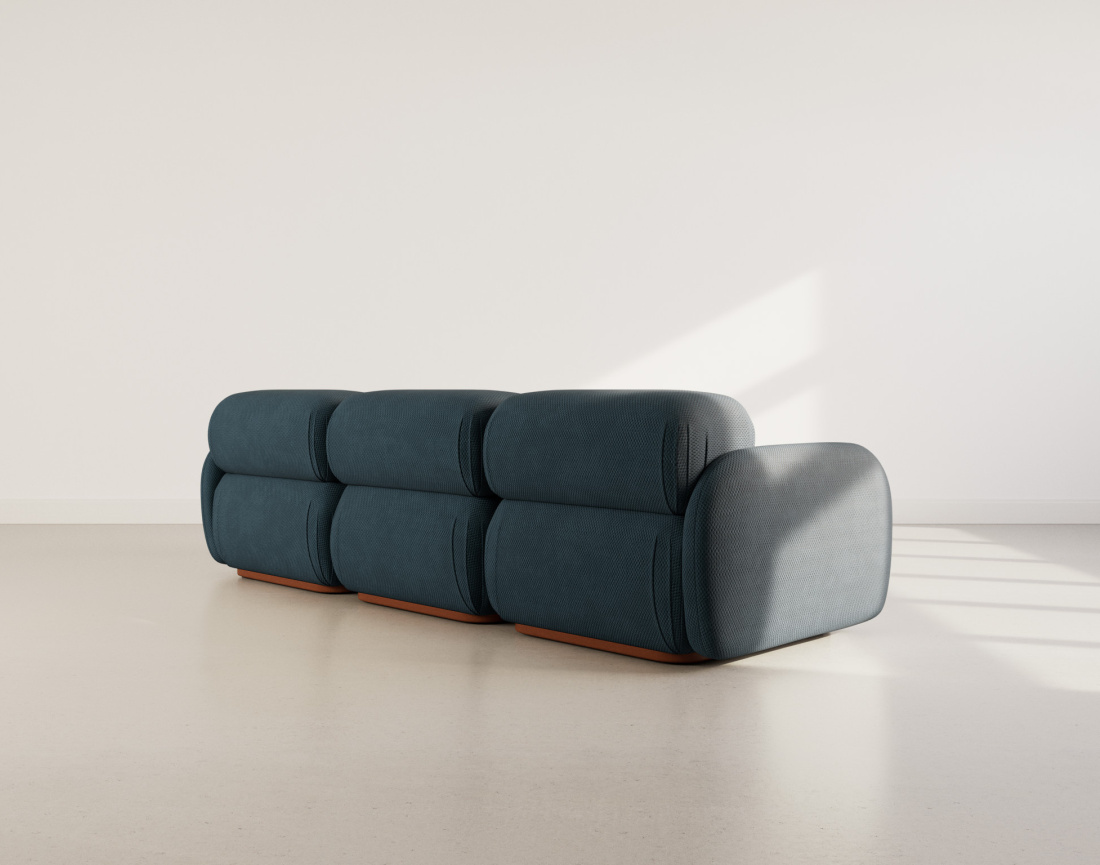 Canapé droit modulable 3 places en velours texturé Penelope