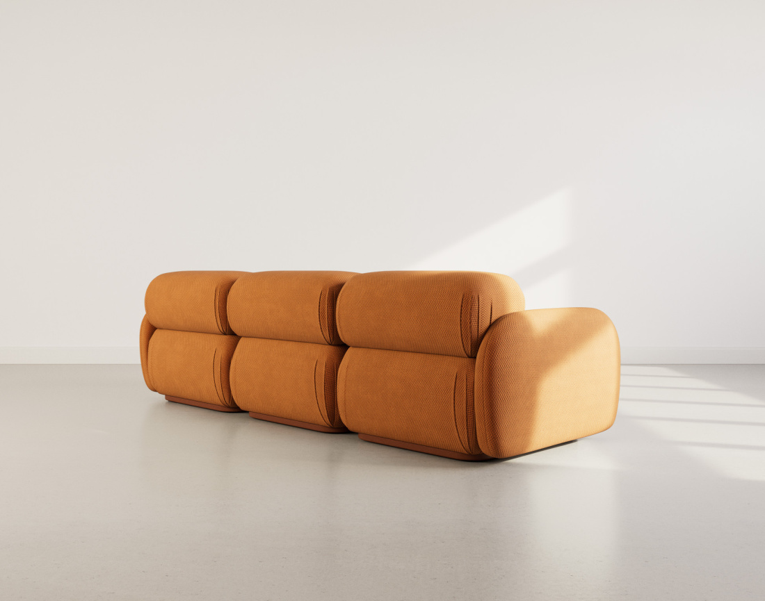 Canapé droit modulable 3 places en velours texturé Penelope