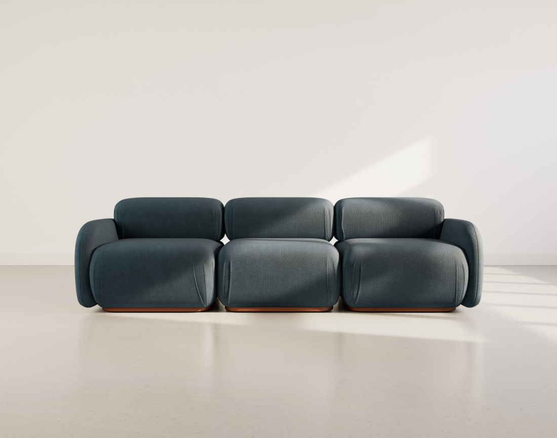 Canapé droit modulable 3 places en velours texturé Penelope