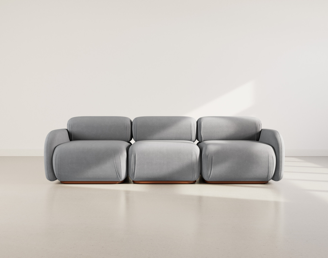 Canapé droit modulable 3 places en velours texturé Penelope