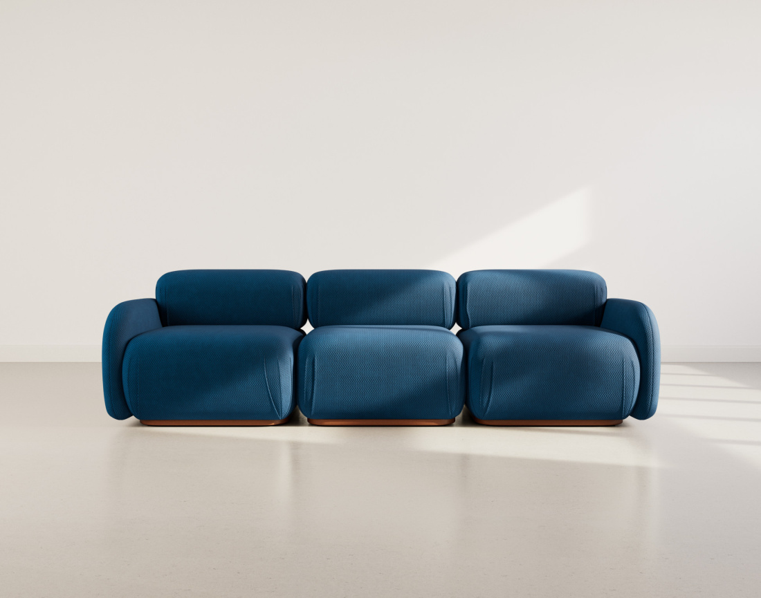 Canapé droit modulable 3 places en velours texturé Penelope