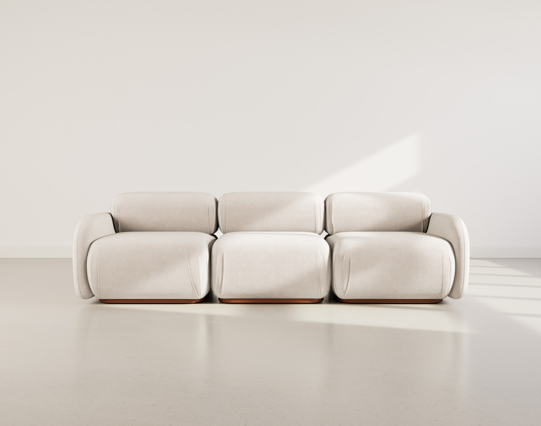 Canapé droit modulable 3 places en velours texturé Penelope