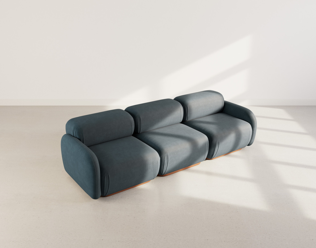 Canapé droit modulable 3 places en velours texturé Penelope