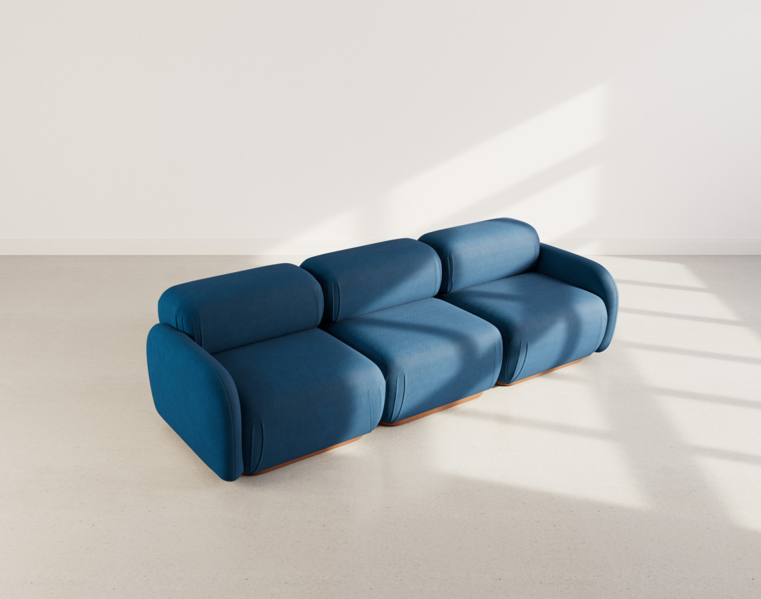 Canapé droit modulable 3 places en velours texturé Penelope