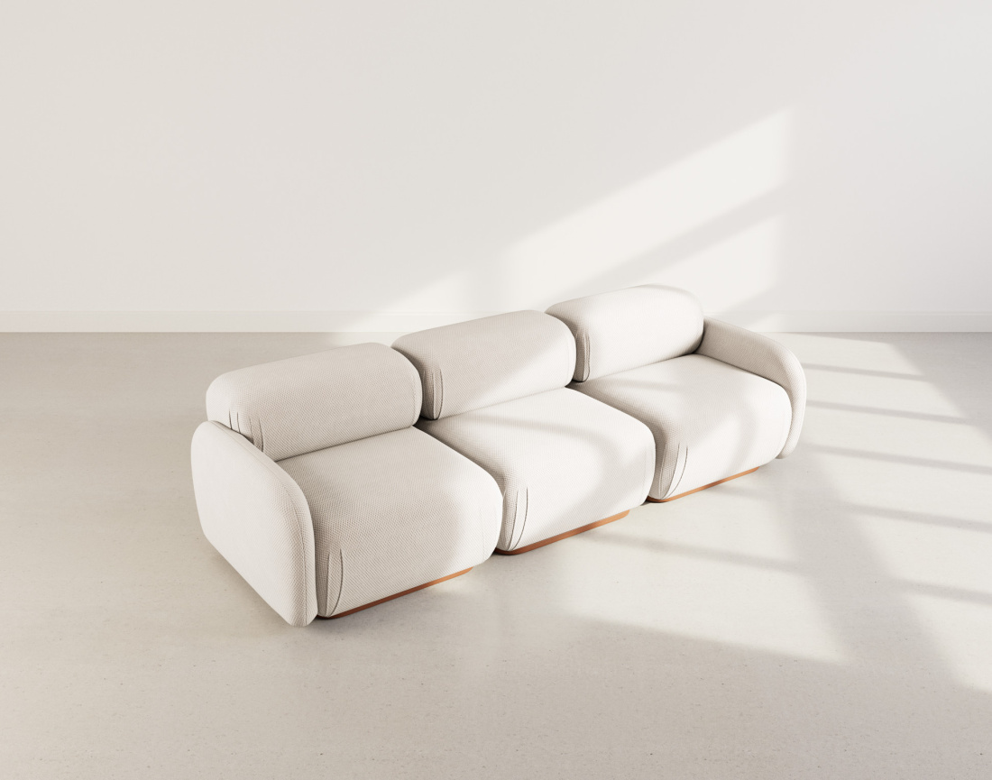 Canapé droit modulable 3 places en velours texturé Penelope