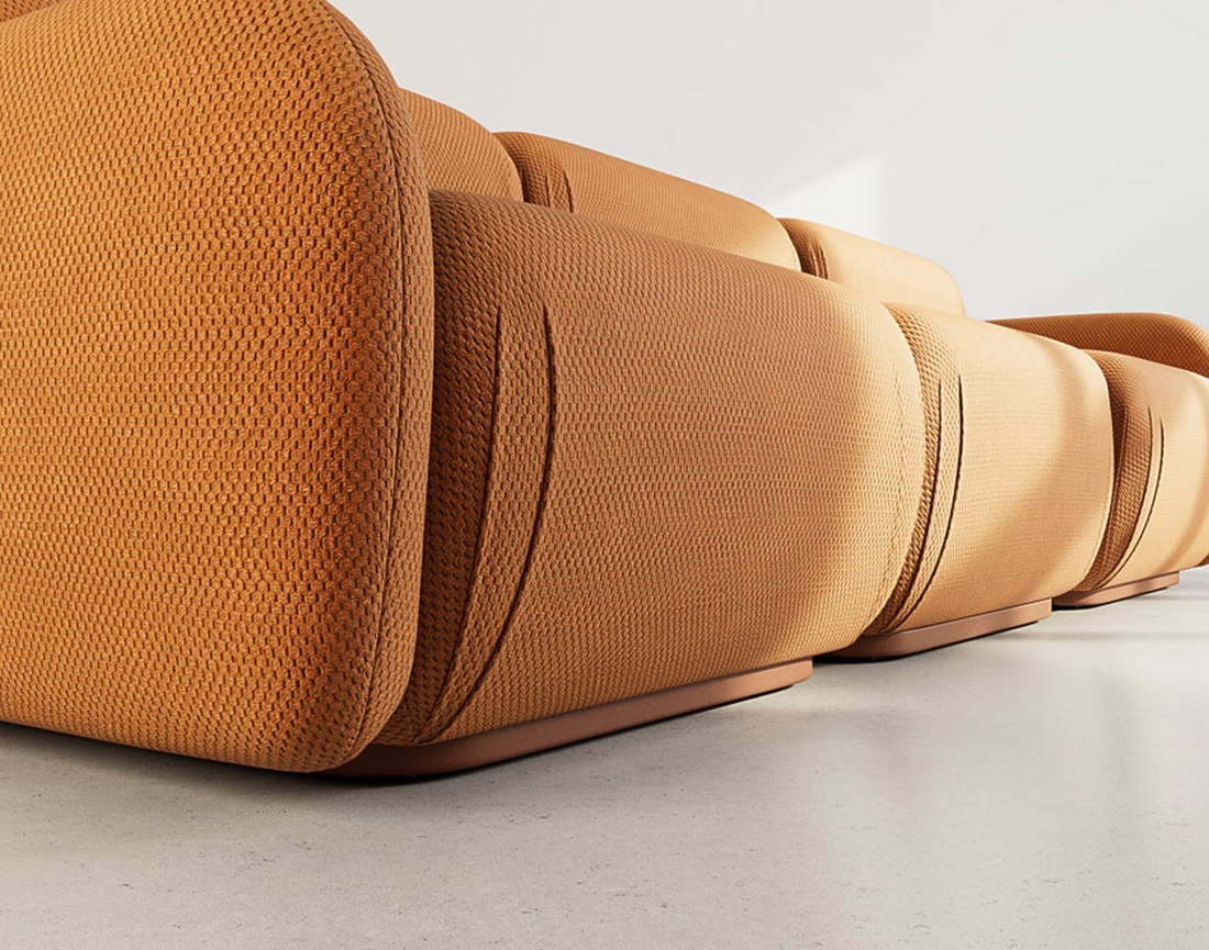 Canapé droit modulable 3 places en velours texturé Penelope