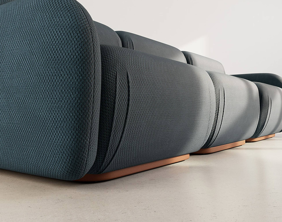 Canapé droit modulable 3 places en velours texturé Penelope