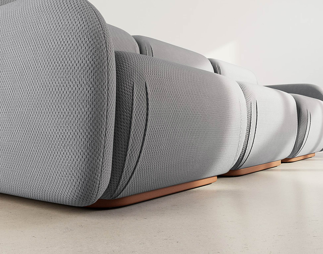 Canapé droit modulable 3 places en velours texturé Penelope