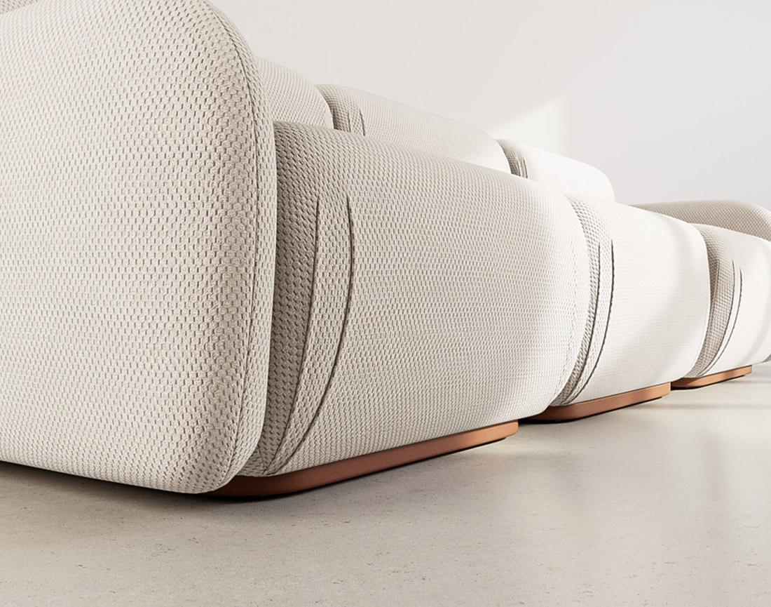 Canapé droit modulable 3 places en velours texturé Penelope