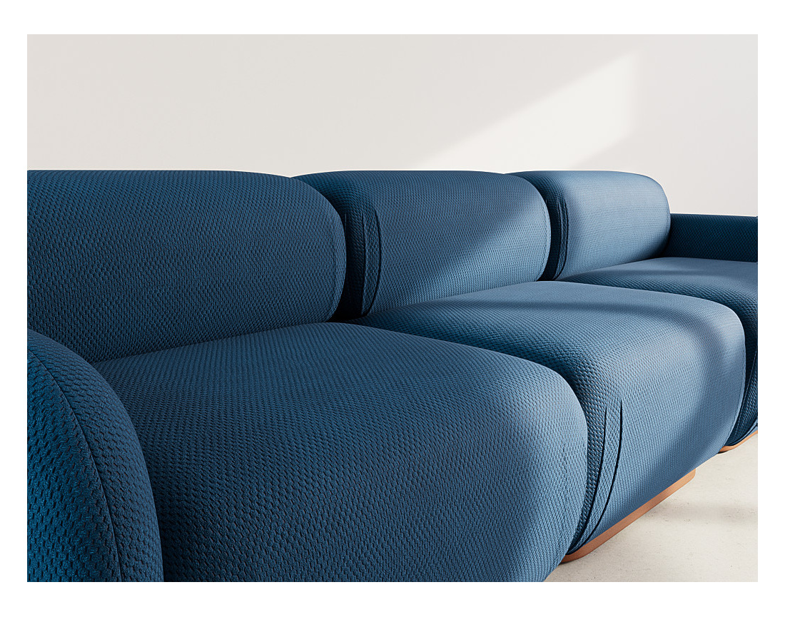 Canapé droit modulable 3 places en velours texturé Penelope