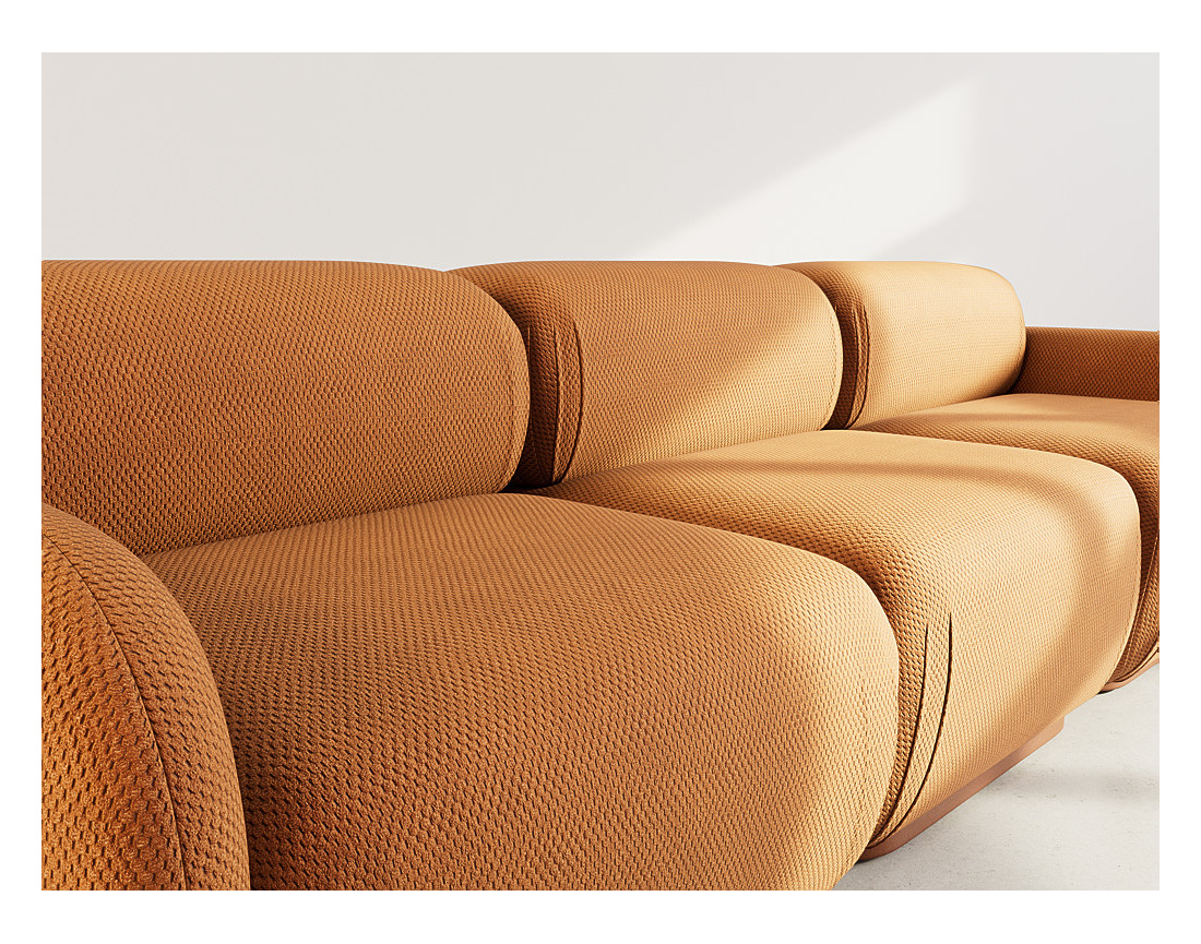 Canapé droit modulable 3 places en velours texturé Penelope