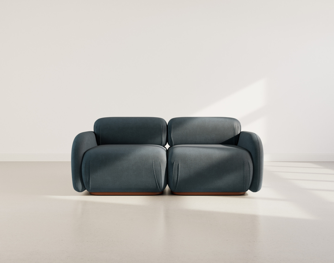 Canapé droit modulable 2 places en velours texturé Penelope