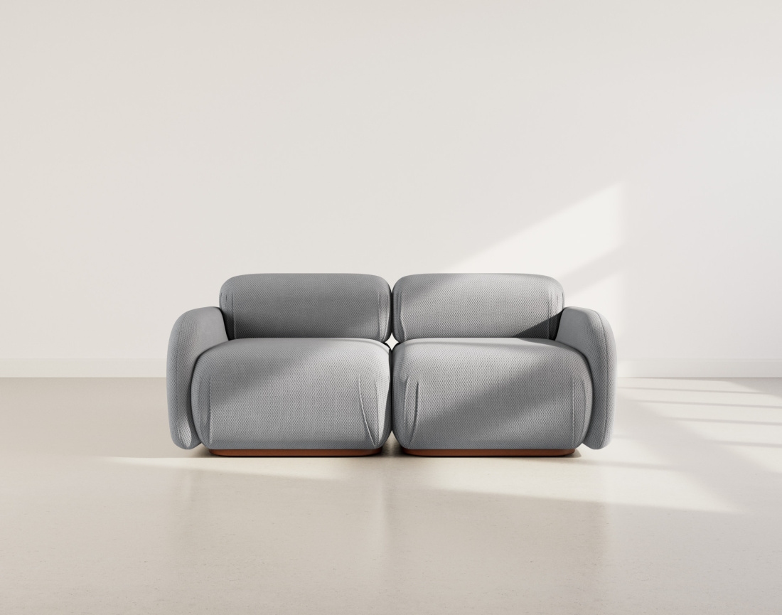 Canapé droit modulable 2 places en velours texturé Penelope