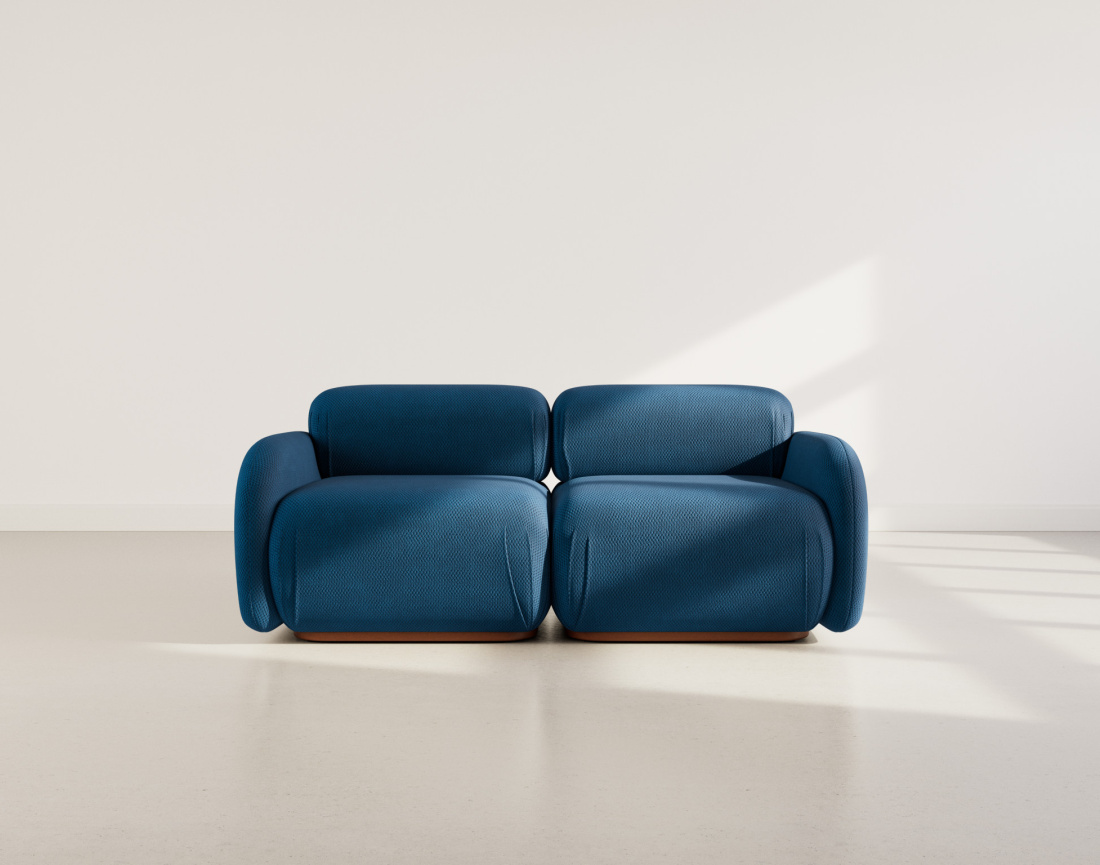 Canapé droit modulable 2 places en velours texturé Penelope