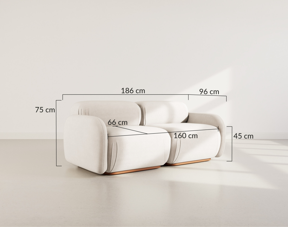 Canapé droit modulable 2 places en velours texturé Penelope